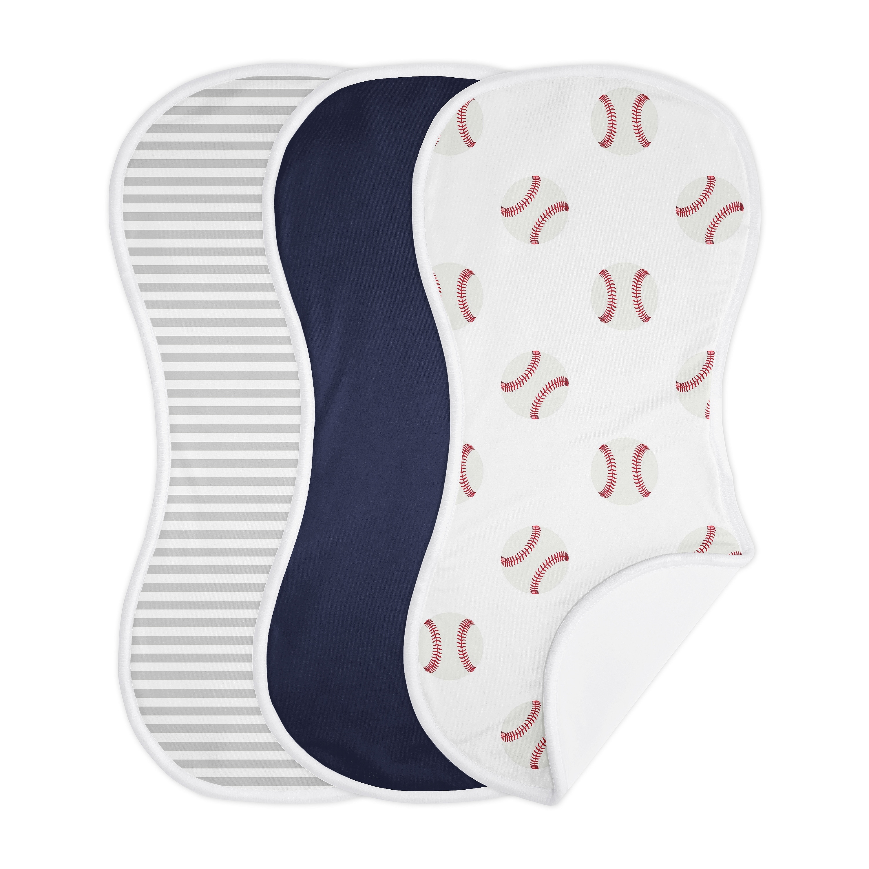 Sweet Jojo Designs Baseball Sports Absorbent Burp Cloths (3 Pack Set) Red and White Americana