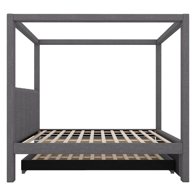 Twin Size Canopy Bed with Trundle and 3 Storage Drawers