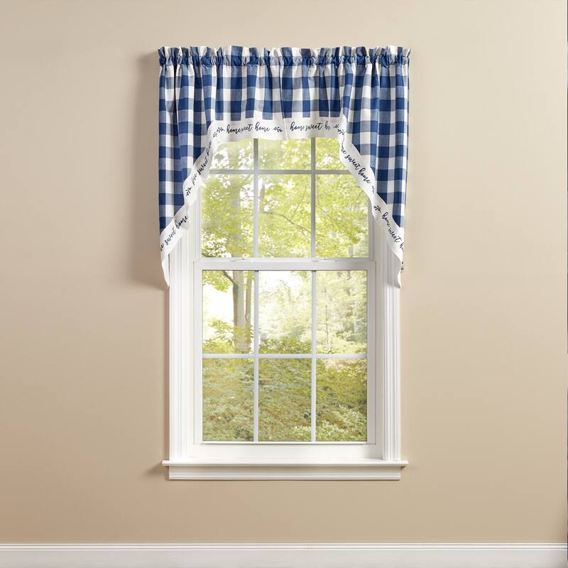Park Designs Buffalo Check Home Lined China Blue Swags 72" x 36" - 72" X 36"