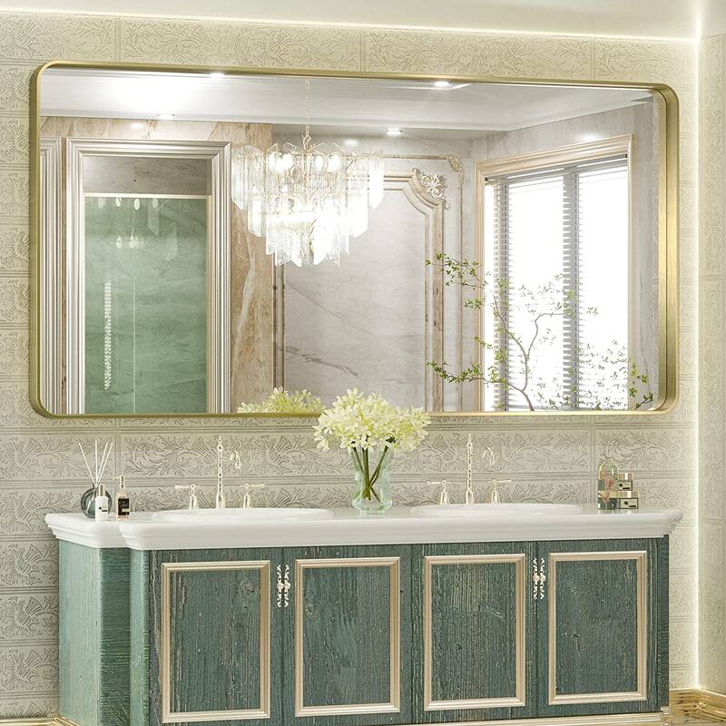 TETOTE Modern Metal Frame Wall Mounted Bathroom Vanity Mirror - 72x36 - Gold