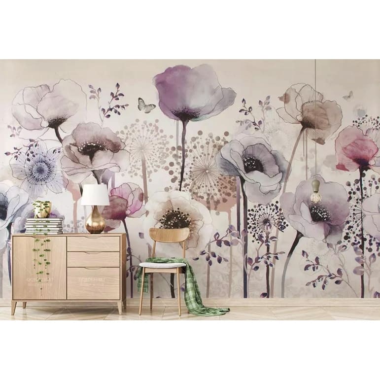 GK Wall Design Watercolor Paint Poppy Flower Removable Wallpaper