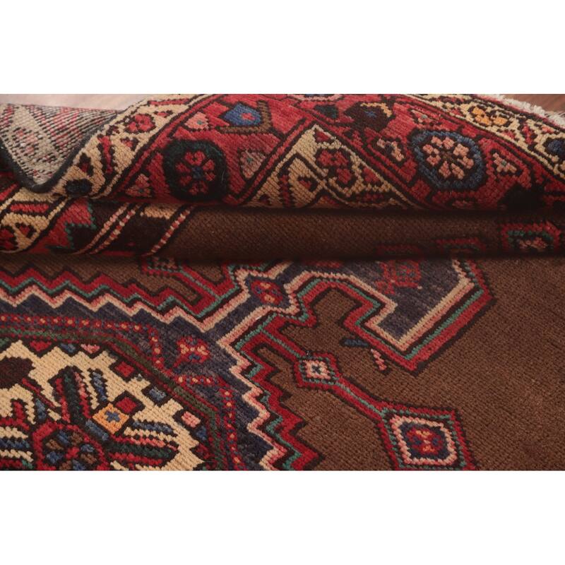 Brown Geometric Hamedan Vintage Persian Area Rug Handmade Wool Carpet - 4'6"x 7'1"