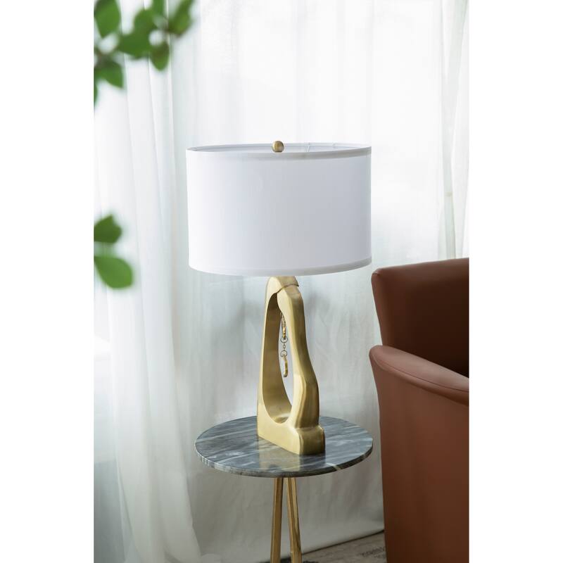 D16x27.5" Gold Geode Shaped Table Lamp with White Drum Shade