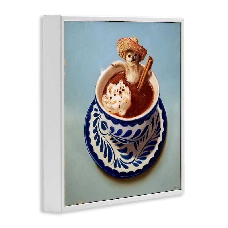 Stupell Chihuahua Hot Chocolate Pet Animal Humor Cafe Framed Wall Art,12x12