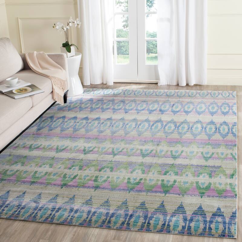 SAFAVIEH Valencia Georgianna Distressed Vintage Boho Oriental Polyester Rug - 9' x 12' - Purple/Multi