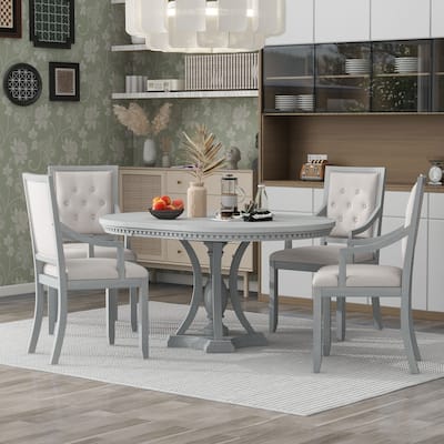 5-Piece Retro Dining Set with Extendable Fluted-Edge Table & Tufted Armchairs by Harper&Bright Designs