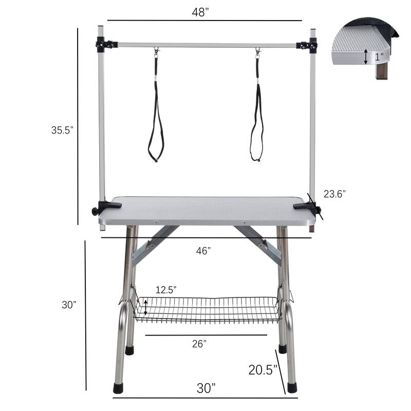 46" Folding Dog Pet Grooming Table Stainless Steel Frame Rubber Mat on Board with Adjustable Arm pet dog Cat Grooming Table