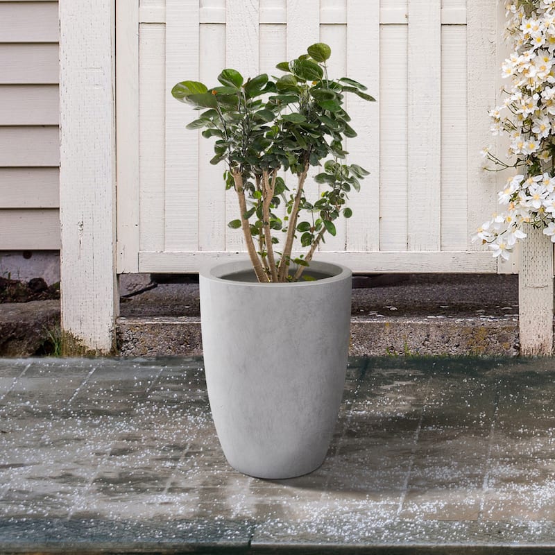 Kante Round Lightweight Concrete and Weather Resistant Fiberglass Indoor Outdoor Planter with Drainage Hole