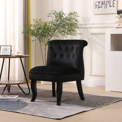 Velvet Upholstered Accent Chair with Button-Tufted Backrest and Wood Legs, Armless Sing Sofa for Living Room