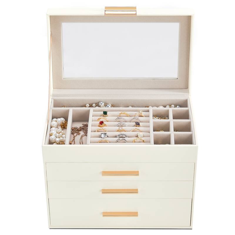White-Pink Wood Jewelry Box with Velvet Lining and Clear Acrylic Top - 9.9” W x 6” D x 8.5” H