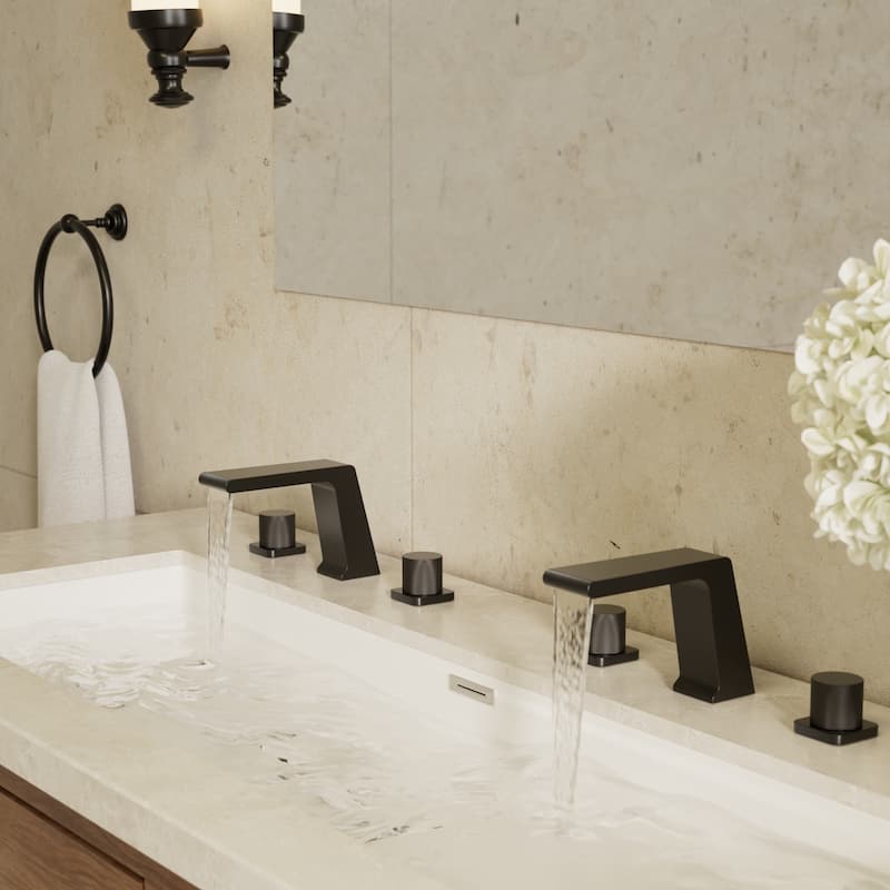 GRANDJOY 2-Pack Waterfall Bathroom Sink Faucets 3-Hole 2-Handle Vessel Sink Faucet