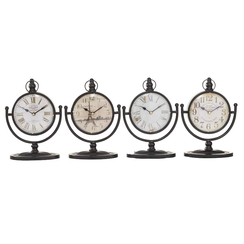 Black Metal Decorative Clock with Swing Stand (Set of 4)