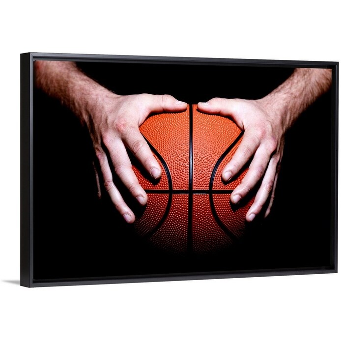 Shop Hands Holding A Basketball Black Float Frame Canvas Art