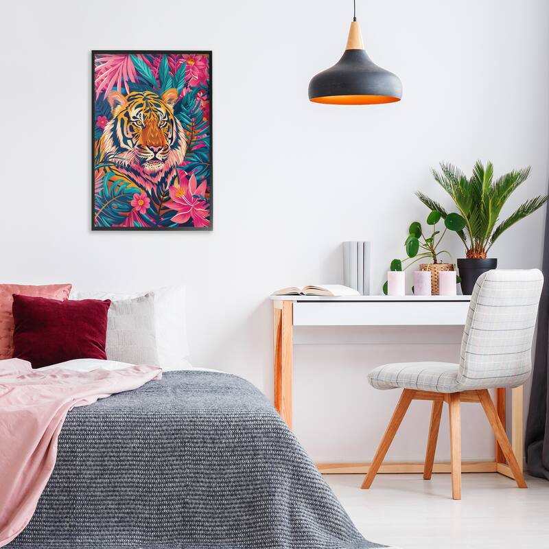 Stupell Tropical Tiger Among Leaves Framed Giclee Art Design By LSR Design Studio