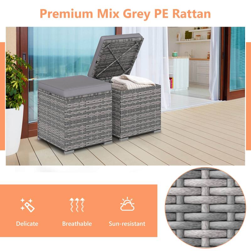Costway 2PCS Patio Rattan Ottomans Seat Side Table Storage Box - See Details