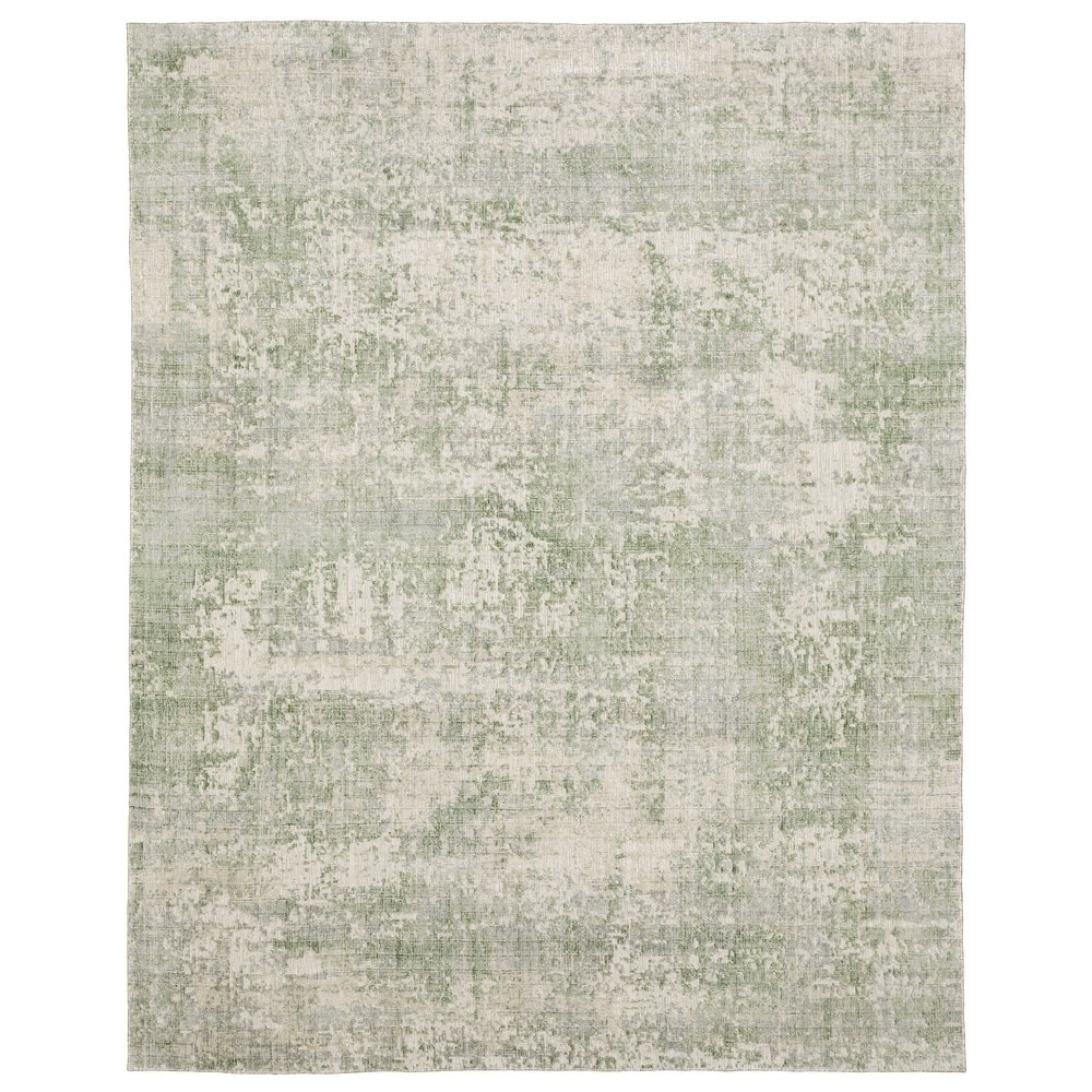Somerset Textured Abstract Green/ Grey Hand-made Wood Blend Area Rug