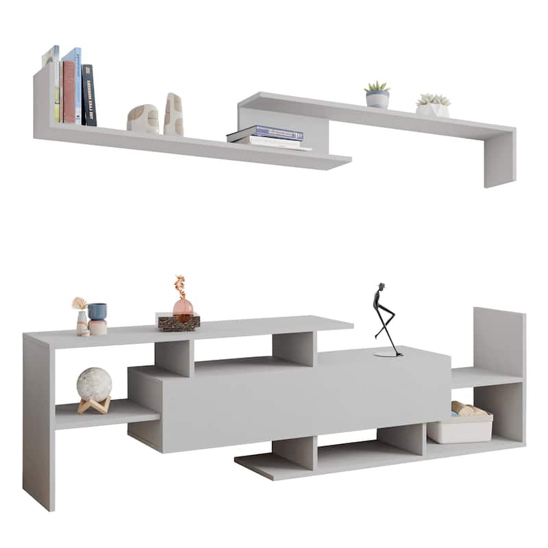 Surrey 60.2'' 2 Pc 1-Drawer Floating TV Stand Media Console with Open Shelves