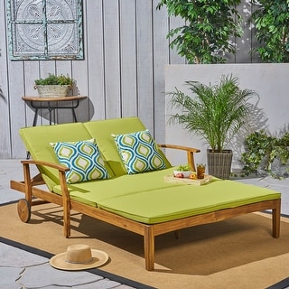 Perla Patio Acacia Double Chaise Lounge by Christopher Knight Home