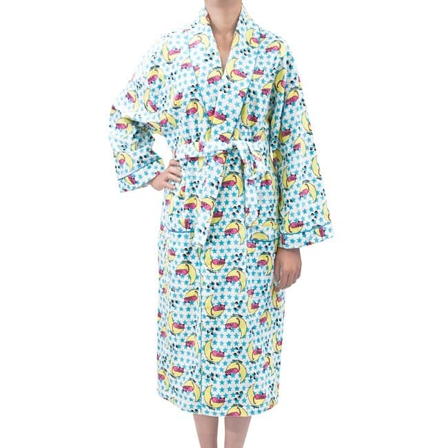Leisureland Sleepy Kitty Cat Print Cotton Flannel Fashion Robe