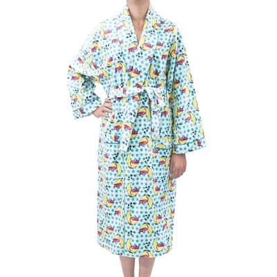 Leisureland Sleepy Kitty Cat Print Cotton Flannel Fashion Robe