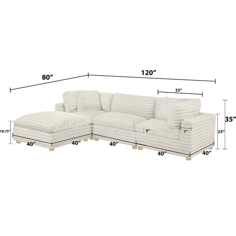 Best Quality Furniture 4-Piece Section Corduroy Modular