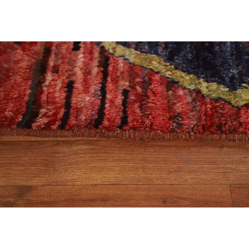 Hand Knotted Oriental 100% Wool Carpet Modern Tribal Red Moroccan Area Rug - 9' 11'' X 6' 9''