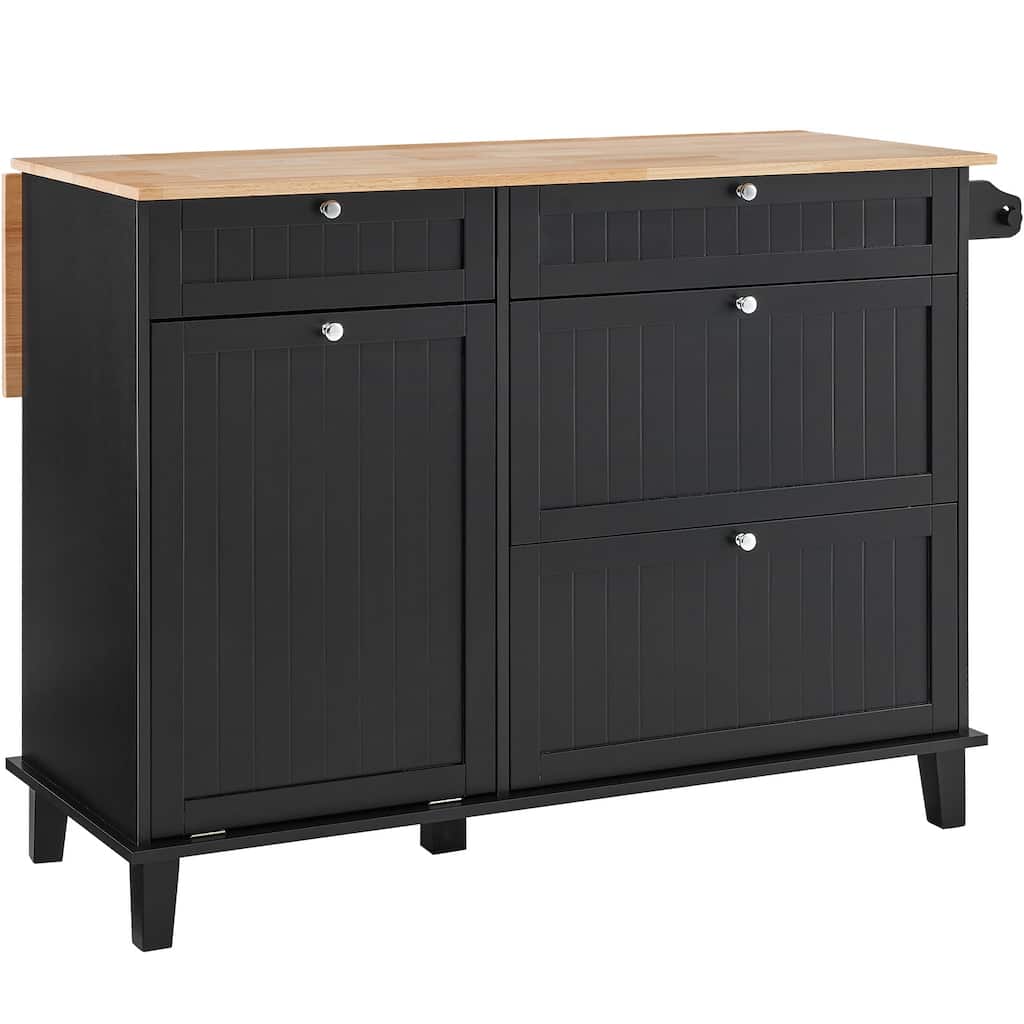 Simple Kitchen Island with Trash Cabinet & 4 Drawers, Kitchen Cart for Coffee Bar Kitchen Dining Room