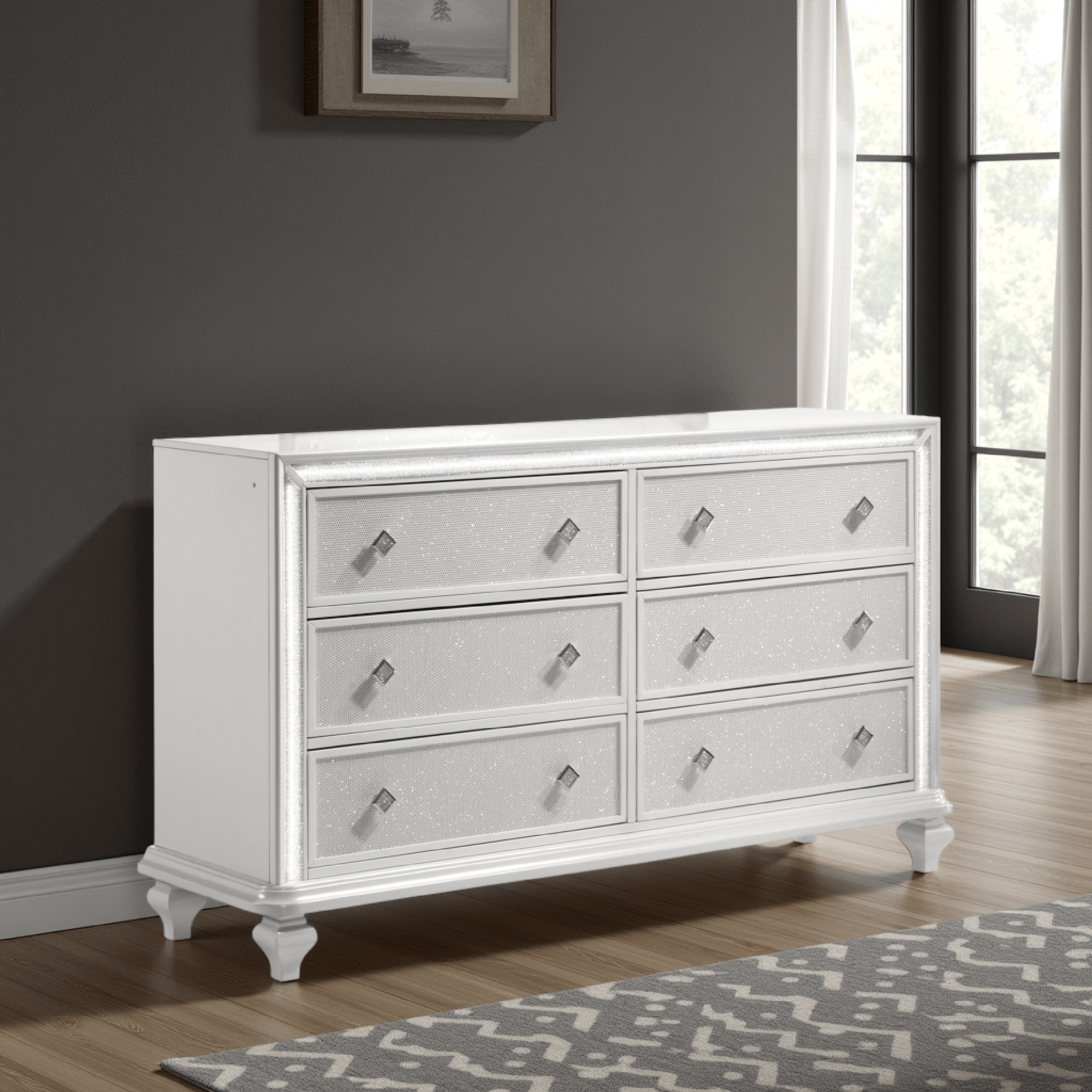Ressy Wide Dresser and LED Mirror with 6 Drawers, White Wood - On Sale - Overstock - 43539803 Ressy Wide Dresser and LED Mirror with 6 Drawers, White Wood - On Sale - Overstock - 43539803