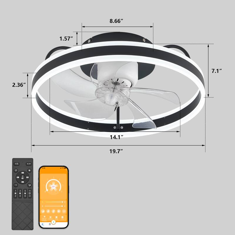 Starsky 19.7inch Oscillating Ceiling Fan Light LED Flush Mount with Remote