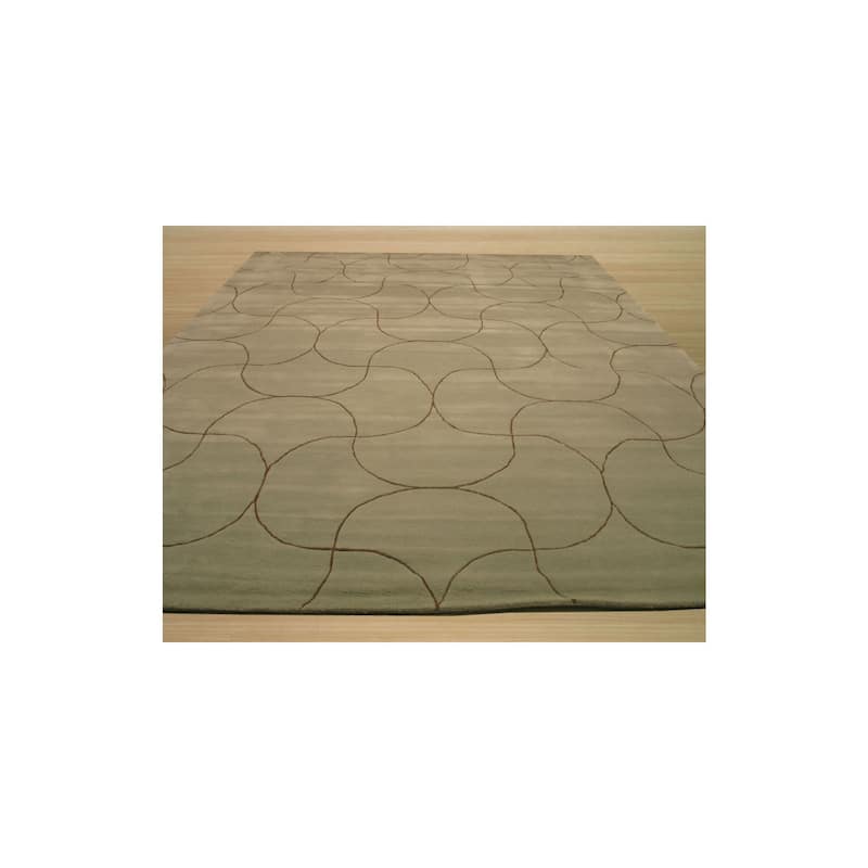 Green Hand-Tufted Wool Transitional Sol Rug, 5' x 8', Vibrant Soft Statement Rug - L