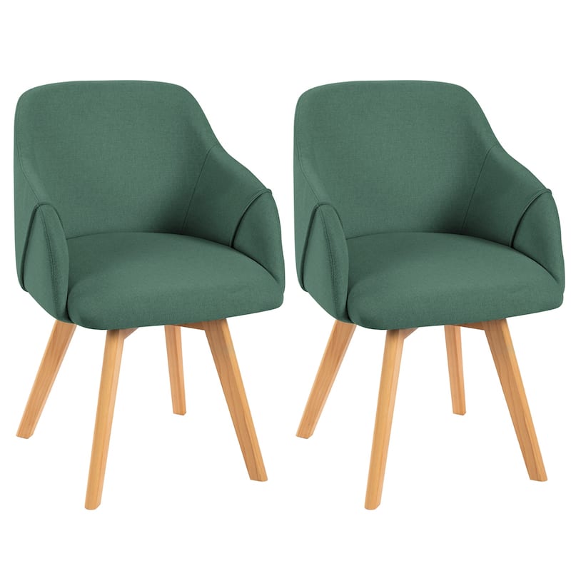 Upholstered Swivel Dining Chairs Set of 2 with Solid Wood Legs - 33.1" H x 21.5" W x 22.5" D - Set of 2 - Green--