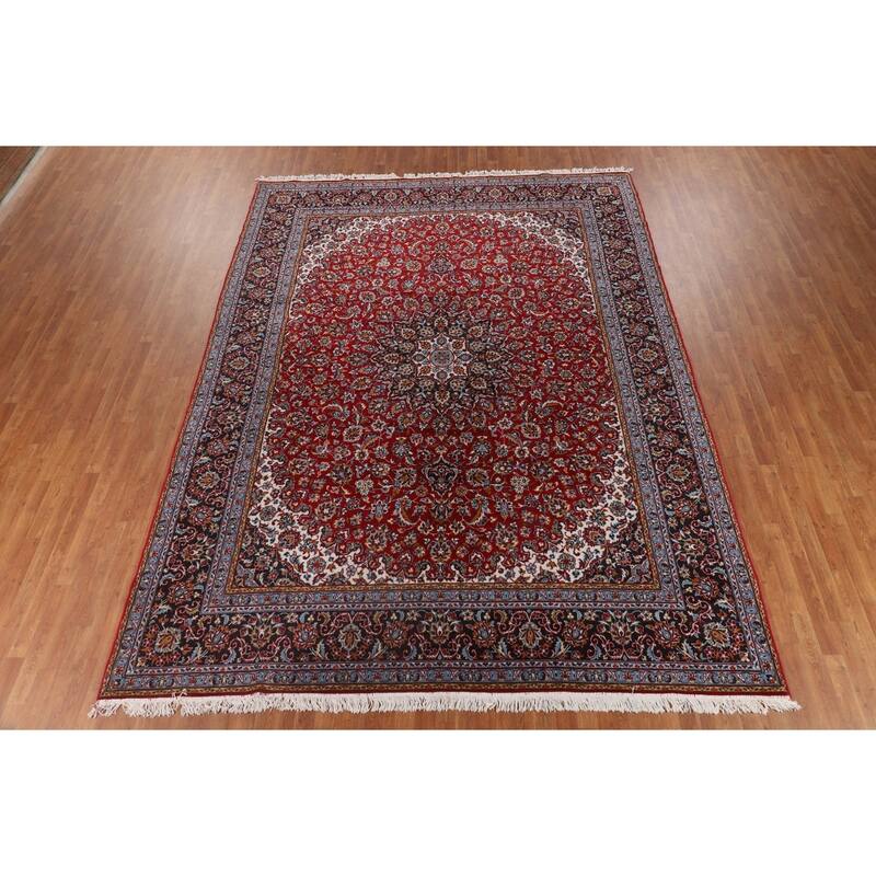 Red Floral / Traditional Kashan Turkish Rug Machine-Made Carpet - 9'7" x 12'10"