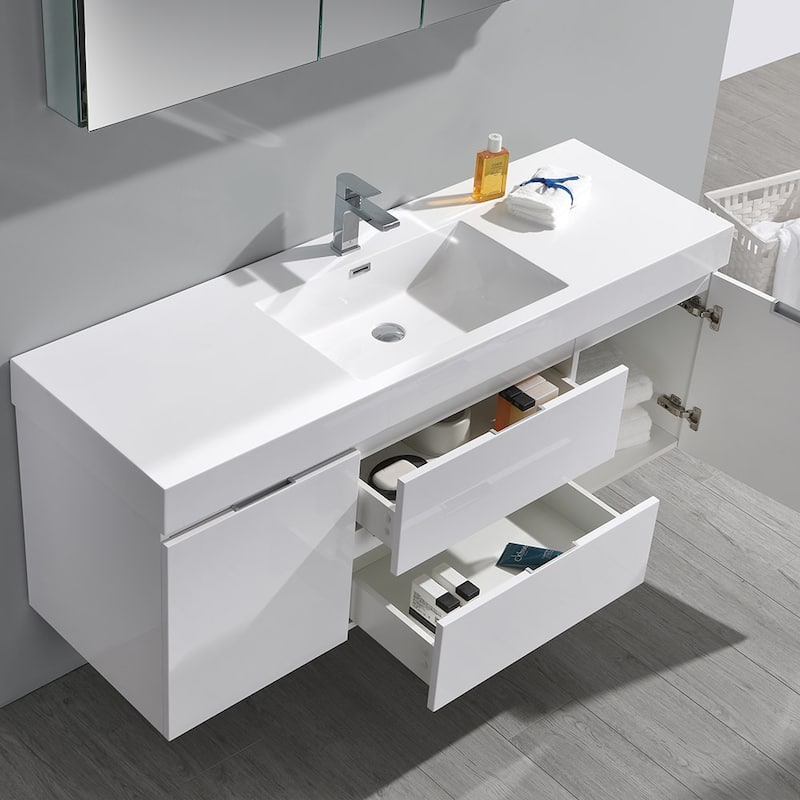 Fresca Senza 60" Wall Mounted / Floating Single Vanity Set with Wood