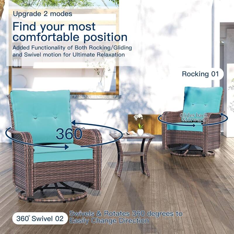 Outdoor Conversation Set, Patio Furniture set with 12FT Patio Umbrella in Khaki and Side Table