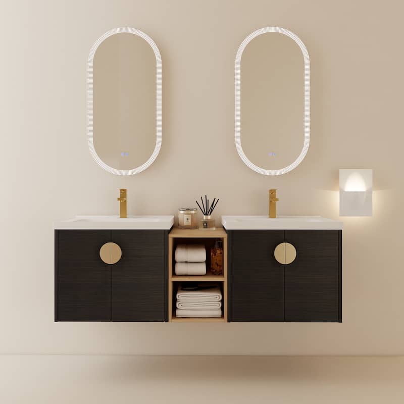 60 Inch Soft Close Doors Bathroom Vanity With Sink, and A Small Storage Shelves - Black