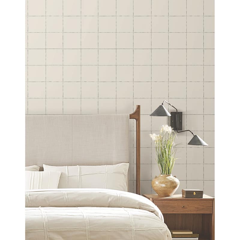 York Wallcoverings La Vitre Plaid Lichen Grey Wallpaper
