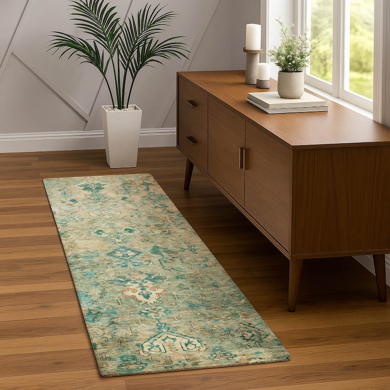 Machine Washable Indoor/ Outdoor Traditional Serenity Chantille Rug
