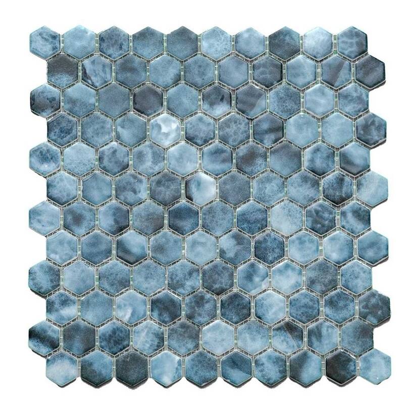 The Tile Life Eterna Hex 1x1 Glass Mosaic Floor & Backsplash Wall Tile - 4x4 Sample - Onice Blue