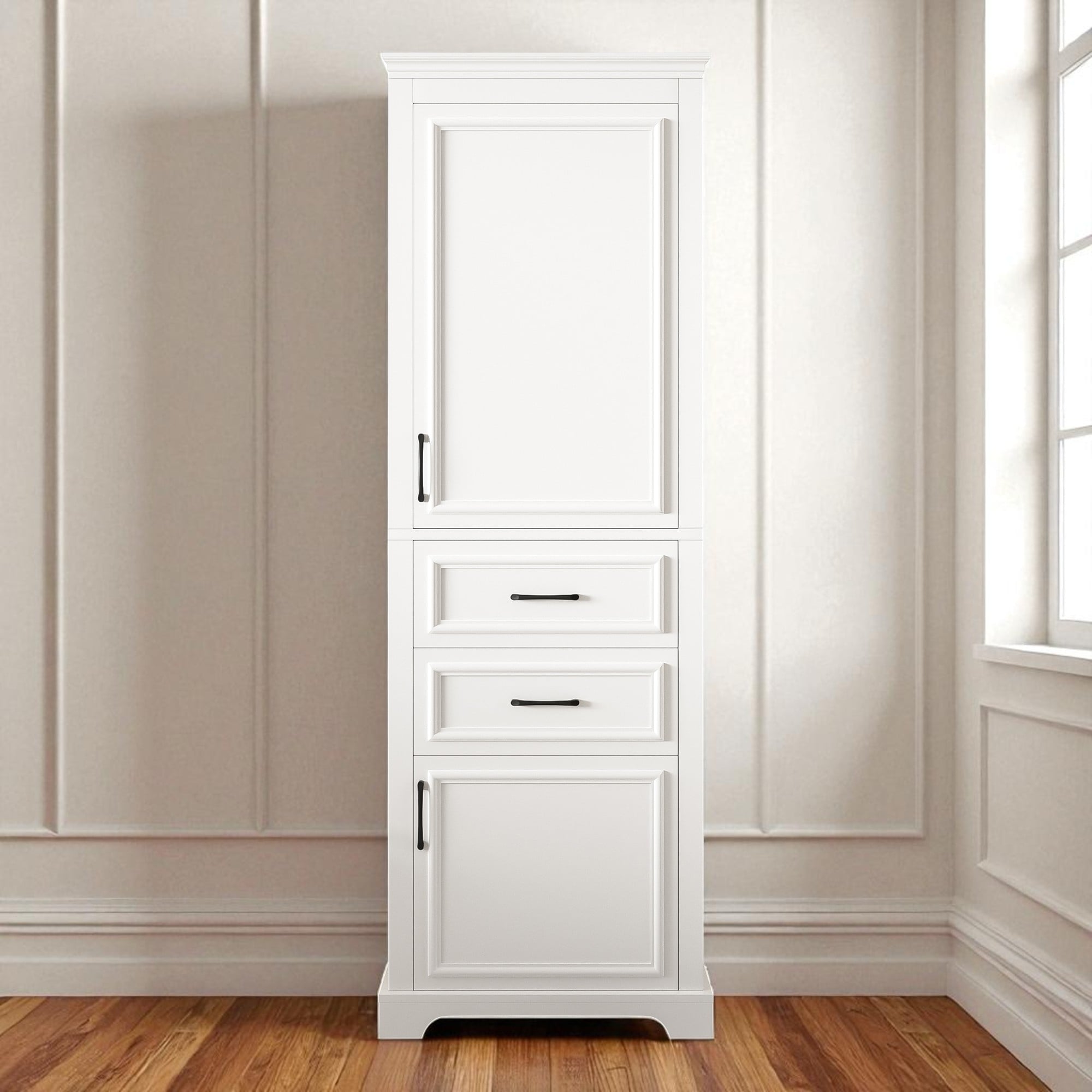 71 Inch Tall Freestanding Bathroom Vanity with Soft-Close Doors and Drawers, Adjustable Shelves, White Cabinet