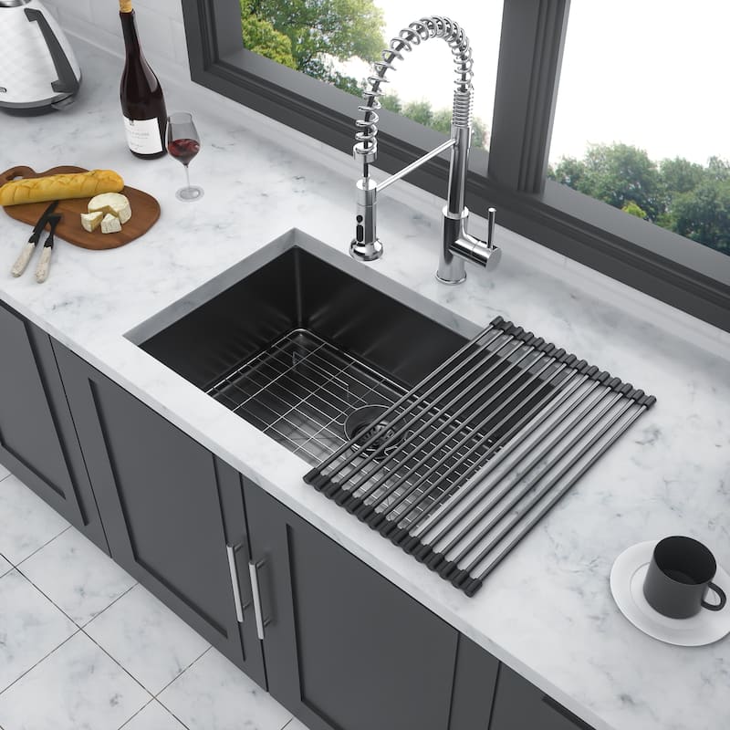 23" Undermount Single Bowl 16 Gauge Stainless Steel Kitchen Sink in Gunmetal Black - 23'' x 18'' x 9''