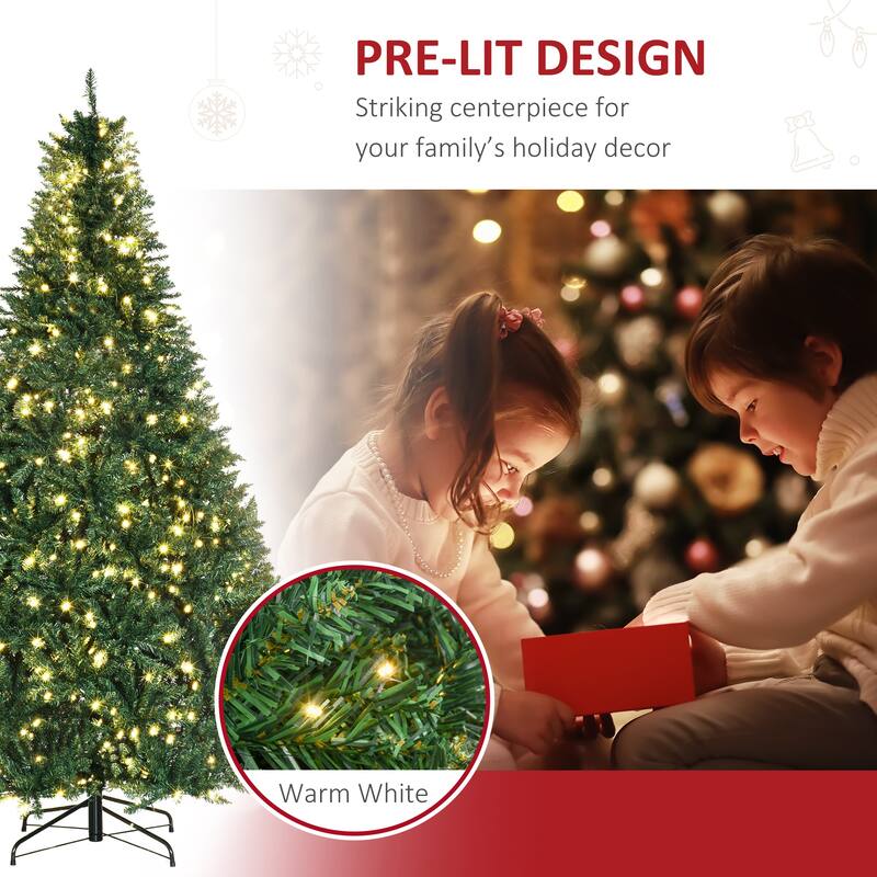 7ft Pre-Lit Full Douglas Fir Artificial Christmas Tree with Realistic Branches, 700 Warm White LED Lights and 2154 Tips - Green
