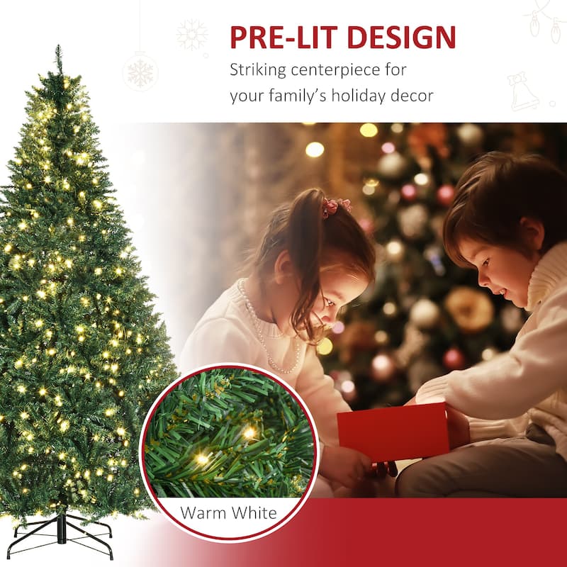 HOMCOM 7 ft. Christmas Tree with Lights, LED Christmas Tree with Stand, Prelit Christmas Tree - 6.89 ft