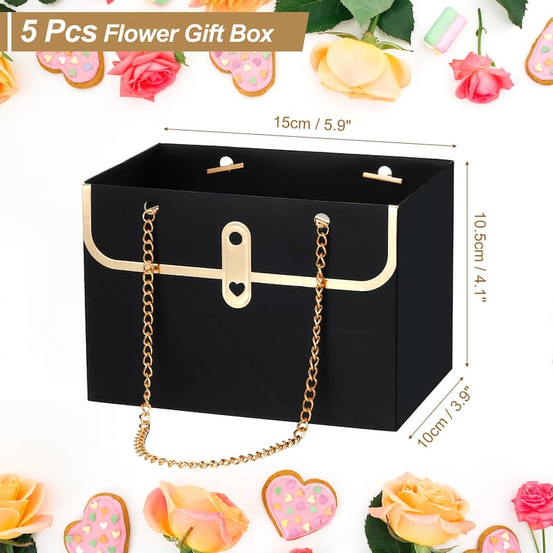 Paper Flower Gift Bags, 5 Pcs Paper Bouquet Flower Bag - Black