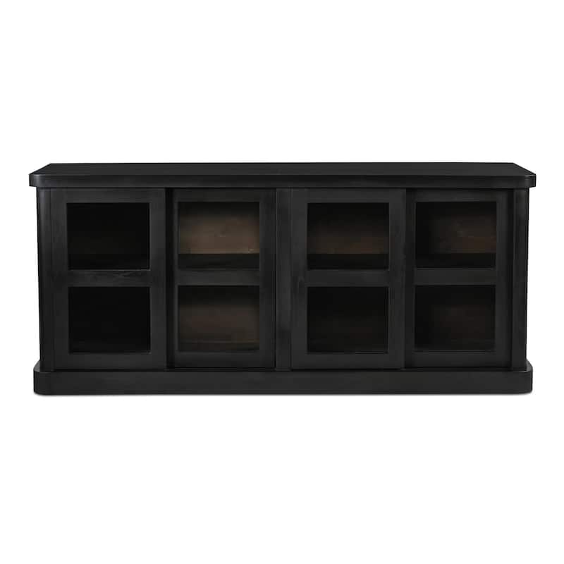 NADAAL STUDIOS Selira, Wooden Sideboard With Glass Sliding Doors - 78"W x21"D x33.5"H - Black
