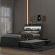 preview thumbnail 3 of 48, Platform Bed with Twin Size Trundle & 2 Drawers, Wooden Storage Bedframe with LED Headboard/Charging Station for Kids Boys Girls