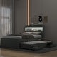 preview thumbnail 3 of 30, Twin XL/Full XL Size Platform Bed with LED Storage Headboard and Charging Station, Wood Bed Frame w/Twin Size Trundle &2 Drawers