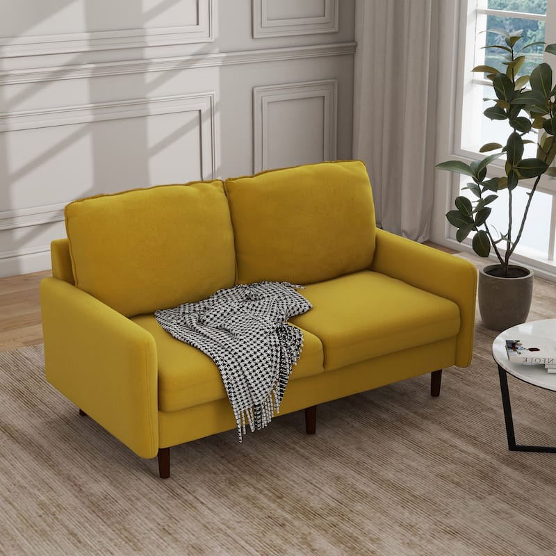 Modern Loveseat Velvet Wood Legs Sofa