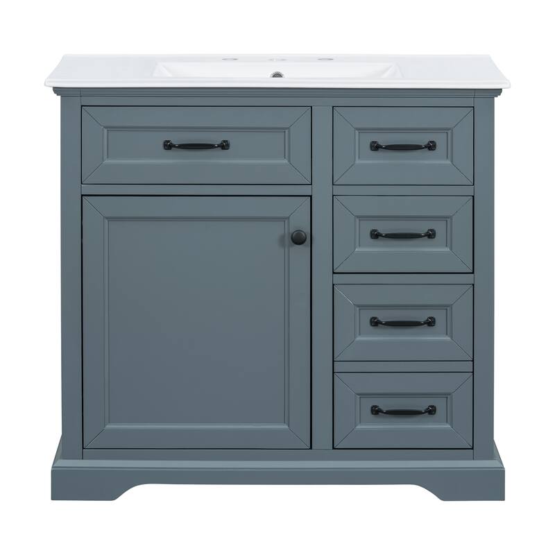 Roomfitters 36" Bathroom Vanity with Ceramic Sink, 2 Tip-out Drawers and Smart Storage Organizer