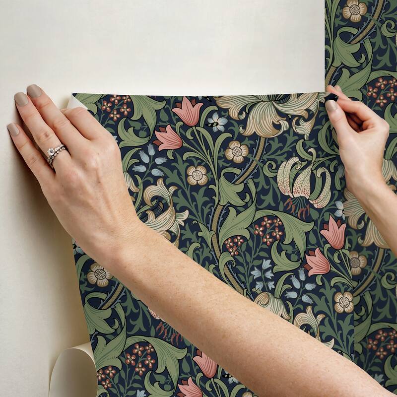 Golden Lily Indigo and Rose Peel and Stick Wallpaper