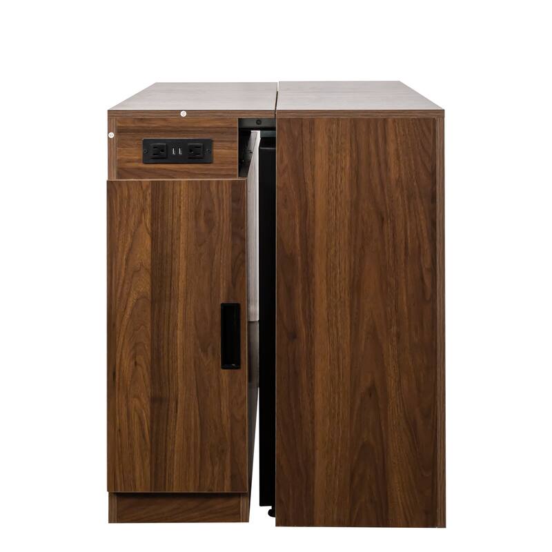 Modern Extendable Dining Table with Outlet & Storage, Space-Saving Expanding Table for Party & Meetings